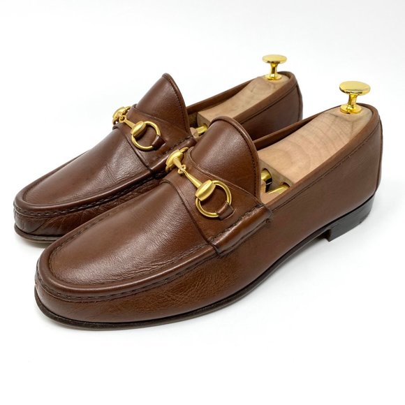 GUCCI Brown Leather Gold Bit Luxury Loafer - Picture 3 of 12